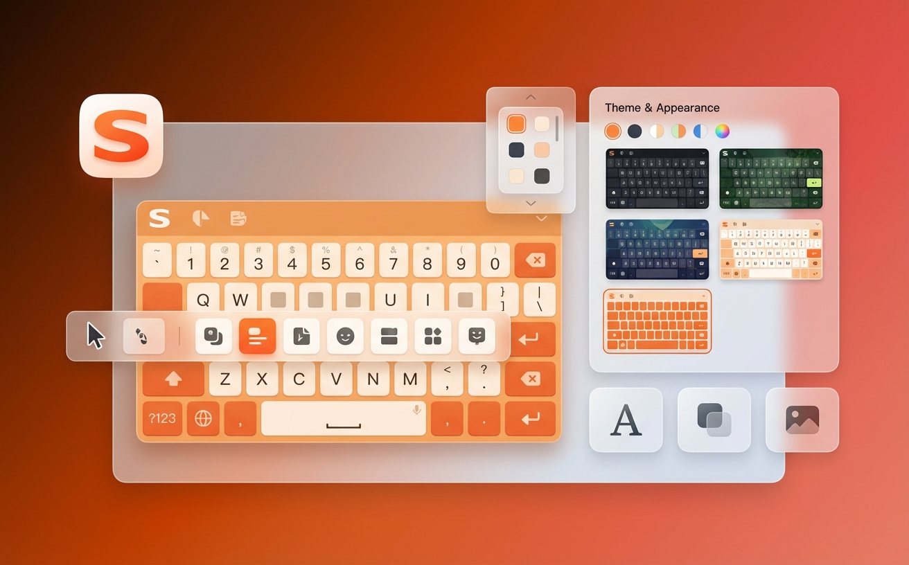 搜狗输入法更新日志页面配图与多端输入界面示意